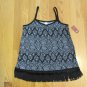NO BOUNDARIES WOMEN'S JUNIOR'S SIZE L (11 - 13) TANK TOP BLACK & WHITE BOHO FRINGE CAMISOLE NWT