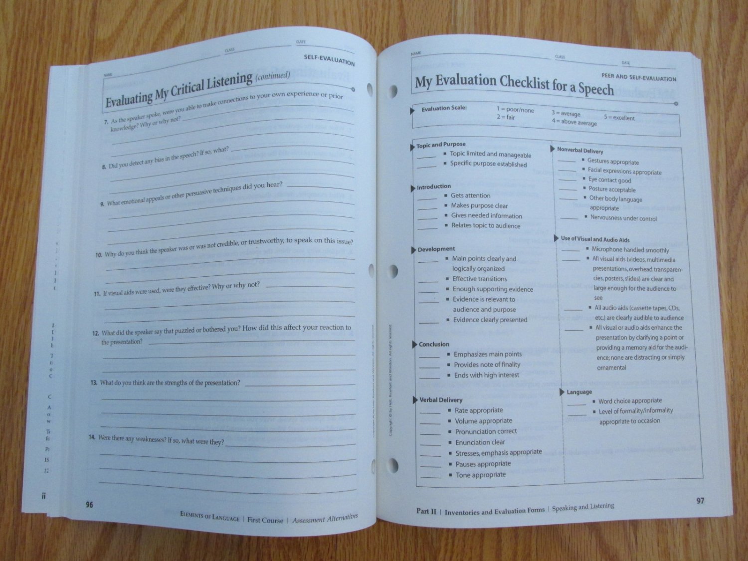 ELEMENTS OF LANGUAGE: FIRST COURSE 7th GRADE ASSESSMENT HOLT ISBN # 0 ...