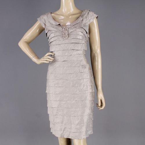 LONDON TIMES WOMEN'S SIZE  DRESS SHIMMER CHAMPAGNE GOLD COCKTAIL WEDDING SHEATH TIERED CLUB PARTY