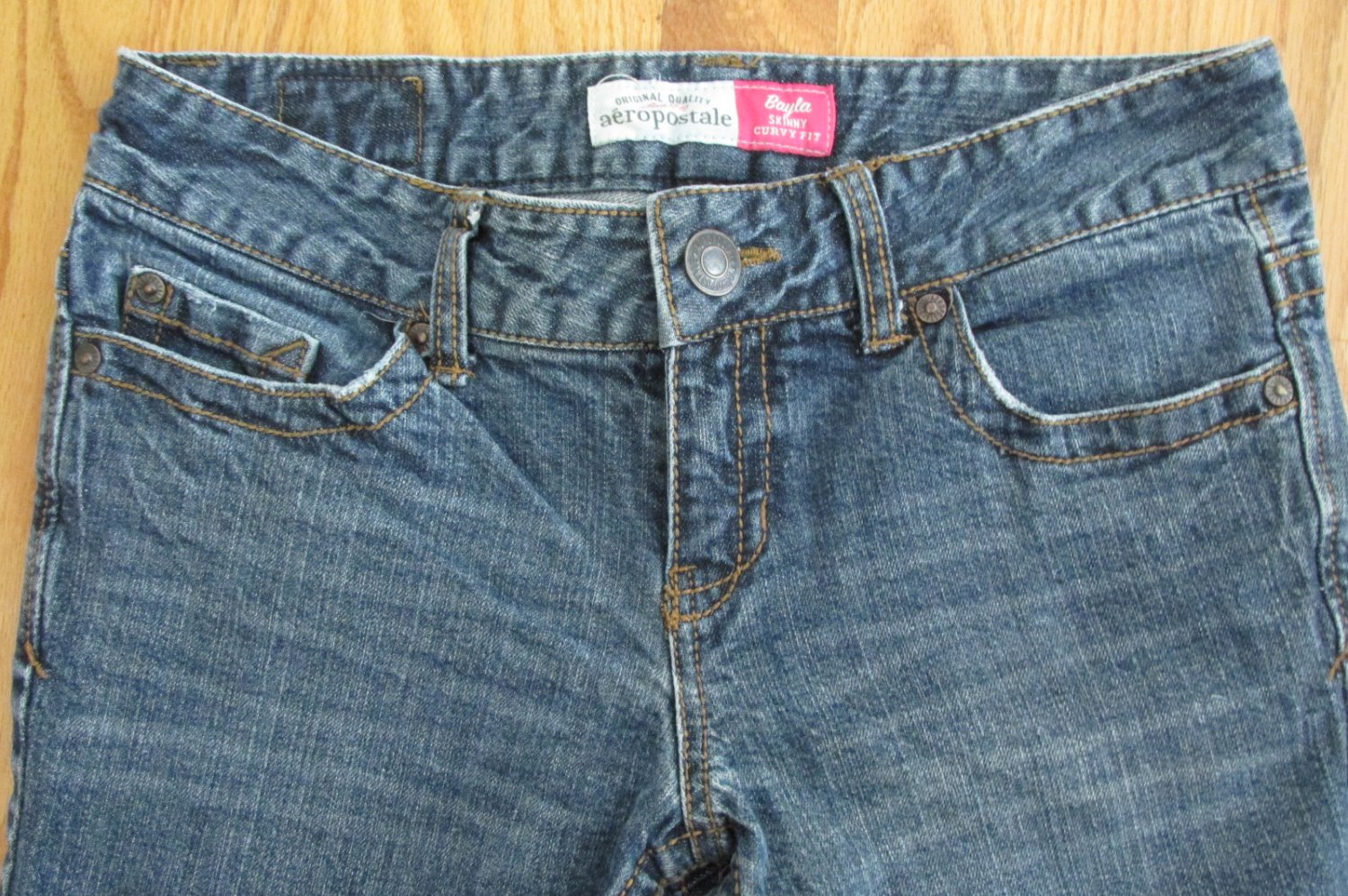 AEROPOSTALE WOMEN'S SIZE 1/2 SHORT JEANS MED BLUE DENIM SKINNY BAYLA ...