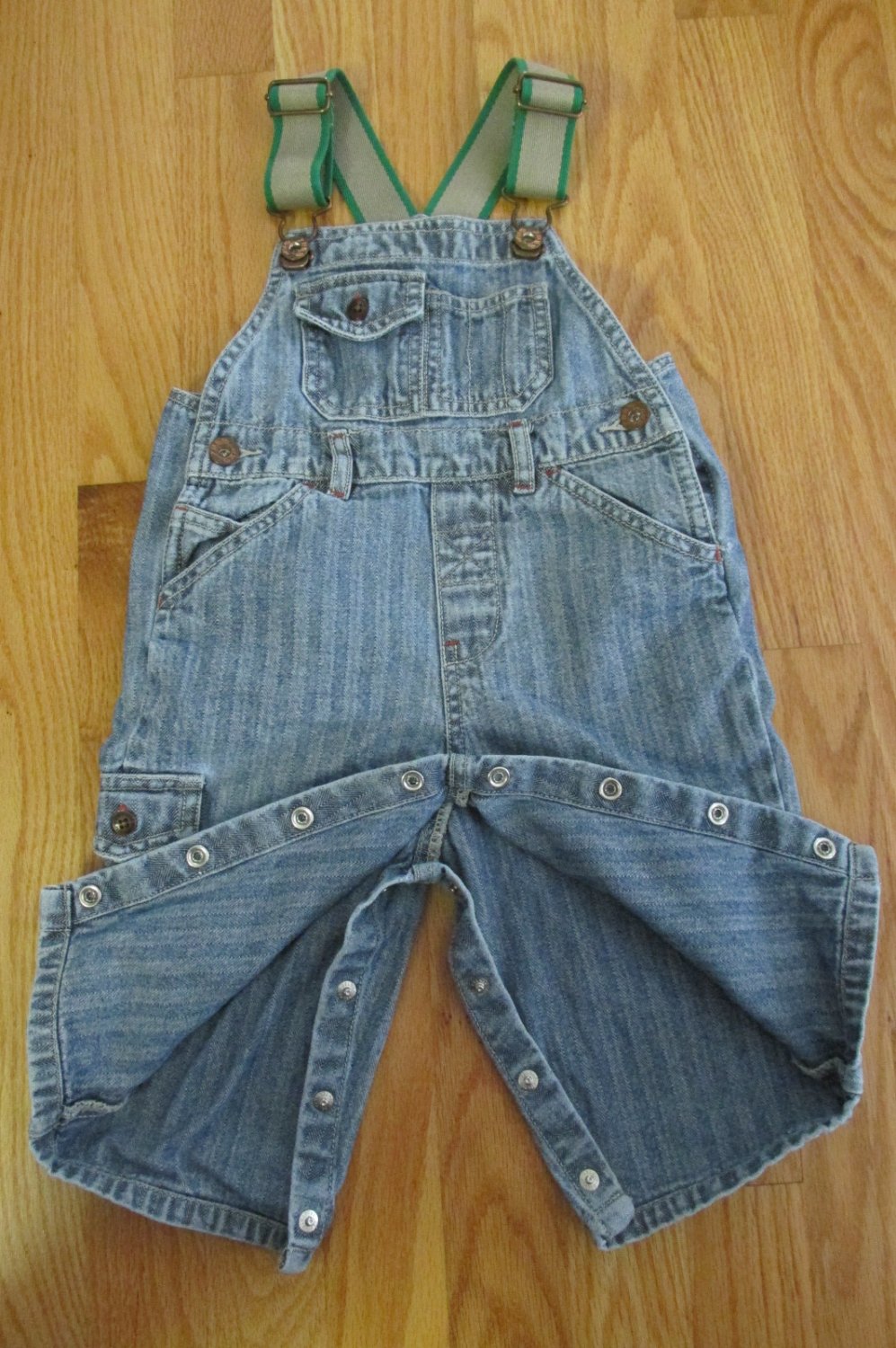 BABY GAP BOY'S SIZE 6 12 mo. OVERALLS STRIPED BLUE DENIM BIBS SNAP