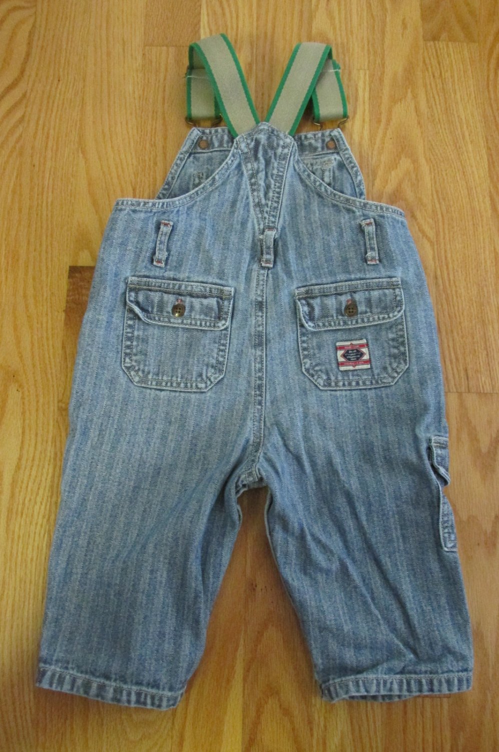 BABY GAP BOY'S SIZE 6 12 mo. OVERALLS STRIPED BLUE DENIM BIBS SNAP