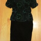 SCOTT McCLINTOCK WOMEN'S SIZE 14 DRESS BLACK VELVET GREEN GLITTER 80'S RETRO VINTAGE CHRISTMAS