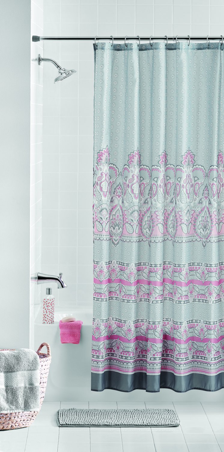 MAINSTAYS 14 PIECE BATH SET WITH SHOWER CURTAIN AND NOODLE RUG CORAL AND GREY GRAY NEW