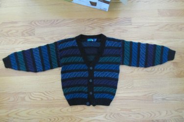 APPARATUS BOY'S SIZE M SWEATER BLACK TEAL, PURPLE, BLUE CARDIGAN VINTAGE 80'S HIPSTER