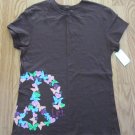lei WOMEN'S JUNIORS SIZE M ( 7 / 9) T-SHIRT BROWN W/ PEACE, HEARTS GRAPHIC NWT