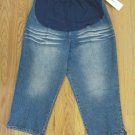 DUO MATERNITY WOMEN'S SIZE 14 CAPRI JEANS MED BLUE DENIM FACTORY DISTRESSED CROPPED PANTS NWT
