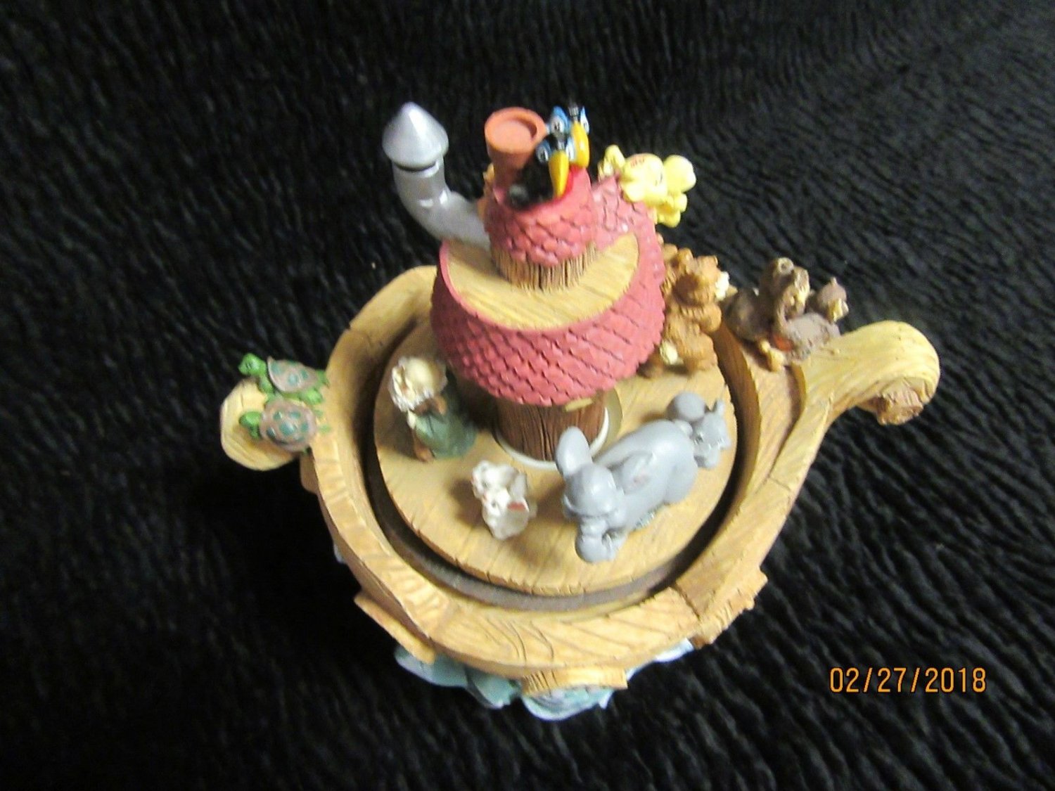 VINTAGE NOAH'S ARK ANIMATED RESIN MUSIC BOX NURSERY BABY KEEPSAKE IT'S
