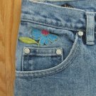 NO BOUNDARIES WOMEN'S JUNIOR'S SIZE 5 JEANS MED BLUE STONE WASHED FLARE EMBROIDERED BOHO HIPPIE