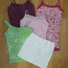 GIRL'S SIZE M (10 / 12) CAMISOLES SET OF 5 TOPS WHITE JOCKEY, PINK AE, LIME JUSTICE