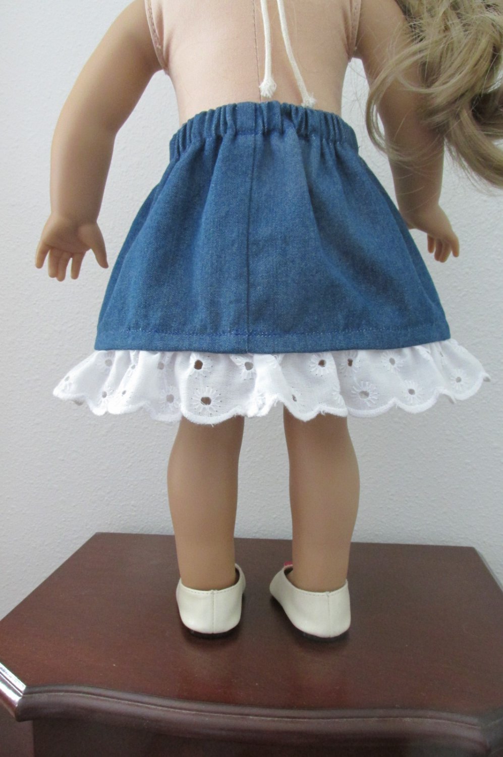 American Girl 18 Doll Clothes Dark Blue Denim Skirt My Life Country White Eyelet Nicki Western New