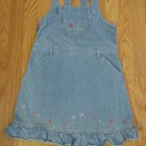 FADED GLORY GIRL'S SIZE 7 DRESS DENIM OVERALLS SUNDRESS JUMPER FLORAL EMBROIDERY RUFFLE