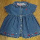 FADED GLORY GIRL'S SIZE 18 MO. DRESS DENIM RED HEARTS & FLORAL EMBROIDERY RUFFLE SS