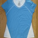 DANSKIN NOW WOMEN'S SIZE S (4-6) T-SHIRT BLUE & WHITE ATHLETIC WORKOUT TOP TAGLESS YOGA