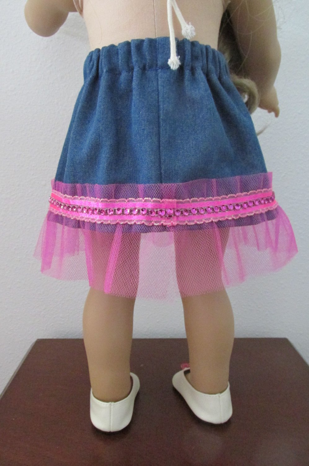 American Girl 18 Doll Clothes Dk Blue Denim Skirt My Life Pink Rhinestone Tulle Bling Rock Star New