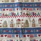 OAKHURST TEXTILES ABC BIRDHOUSE BOOKS BORDER PRINT FABRIC RED, BLUE COUNTRY SCHOOL BTY NEW
