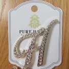PURE HONEY MONOGRAM PIN LETTER H RHINESTONE BROOCH GOLD COLOR JEWELRY NEW