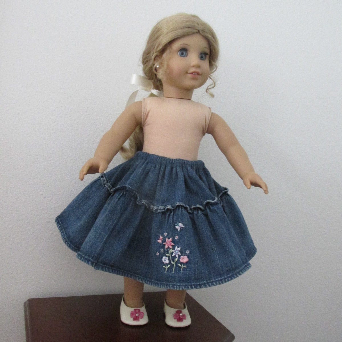 American Girl 18 Doll Clothes Blue Denim Skirt Tiered Ruffle
