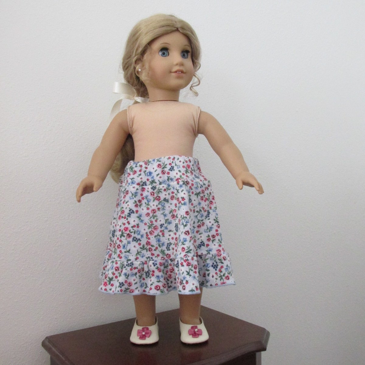 American Girl 18 Doll Clothes Blue Floral Knit Skirt Tiered Ruffle My Life Of Faith New