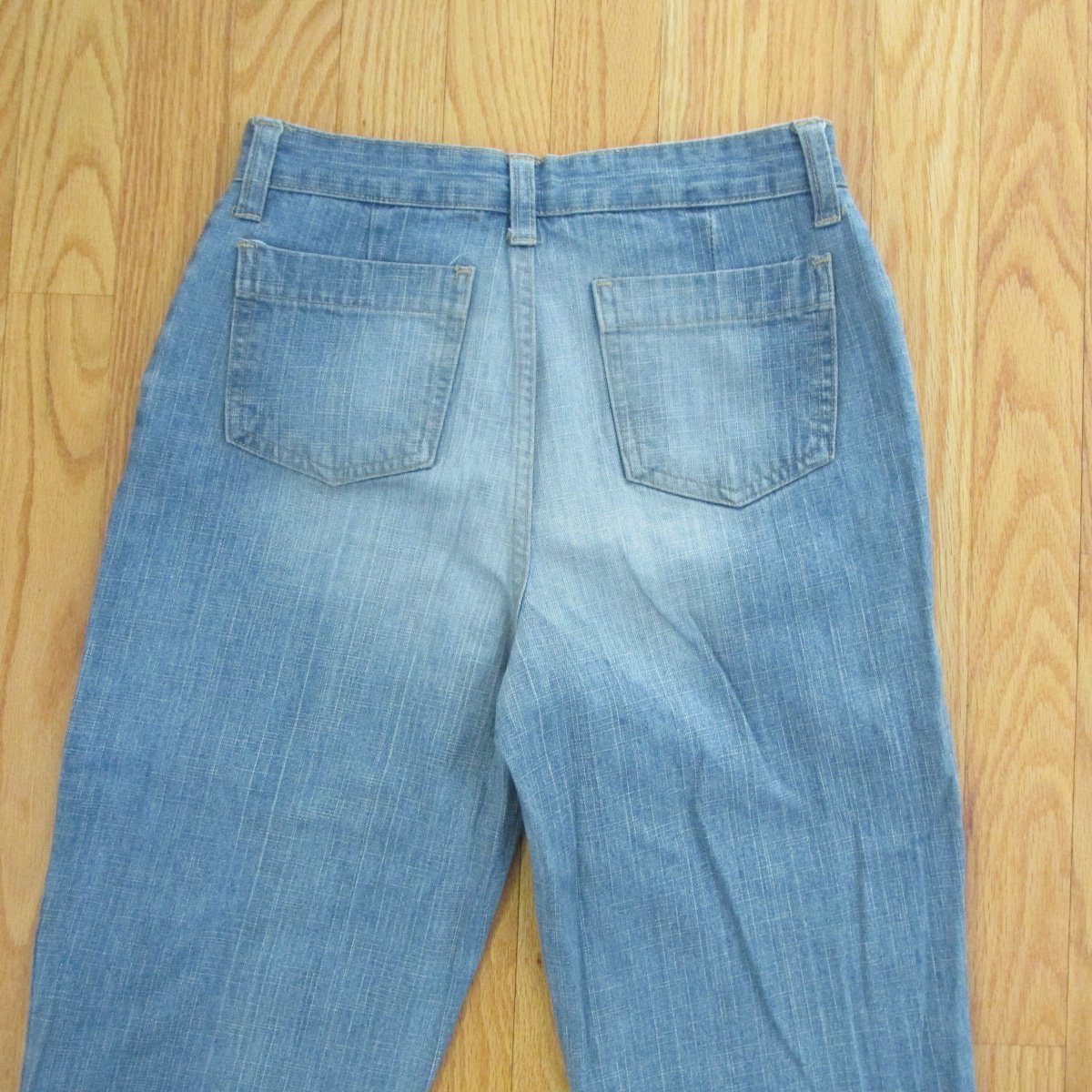 MOSSIMO GIRL'S SIZE 14 JEANS MED BLUE SLUB DENIM FLARE LEG PINK CALICO CUFF