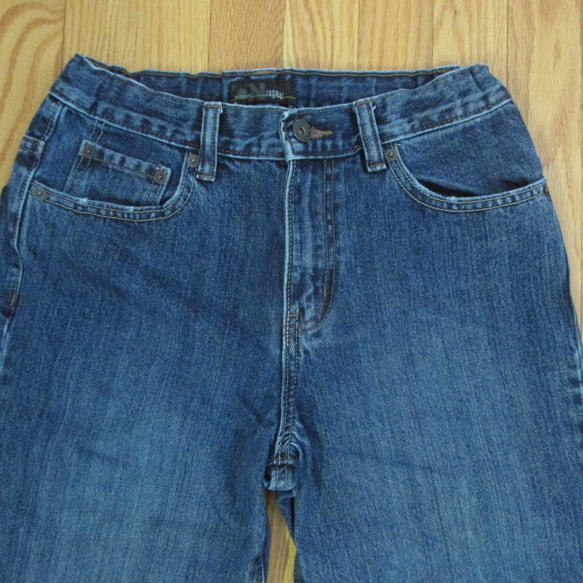 OLD NAVY BOYS SIZE 16 REG JEANS MED BLUE SLUB DENIM LOOSE FIT STRAIGHT ...