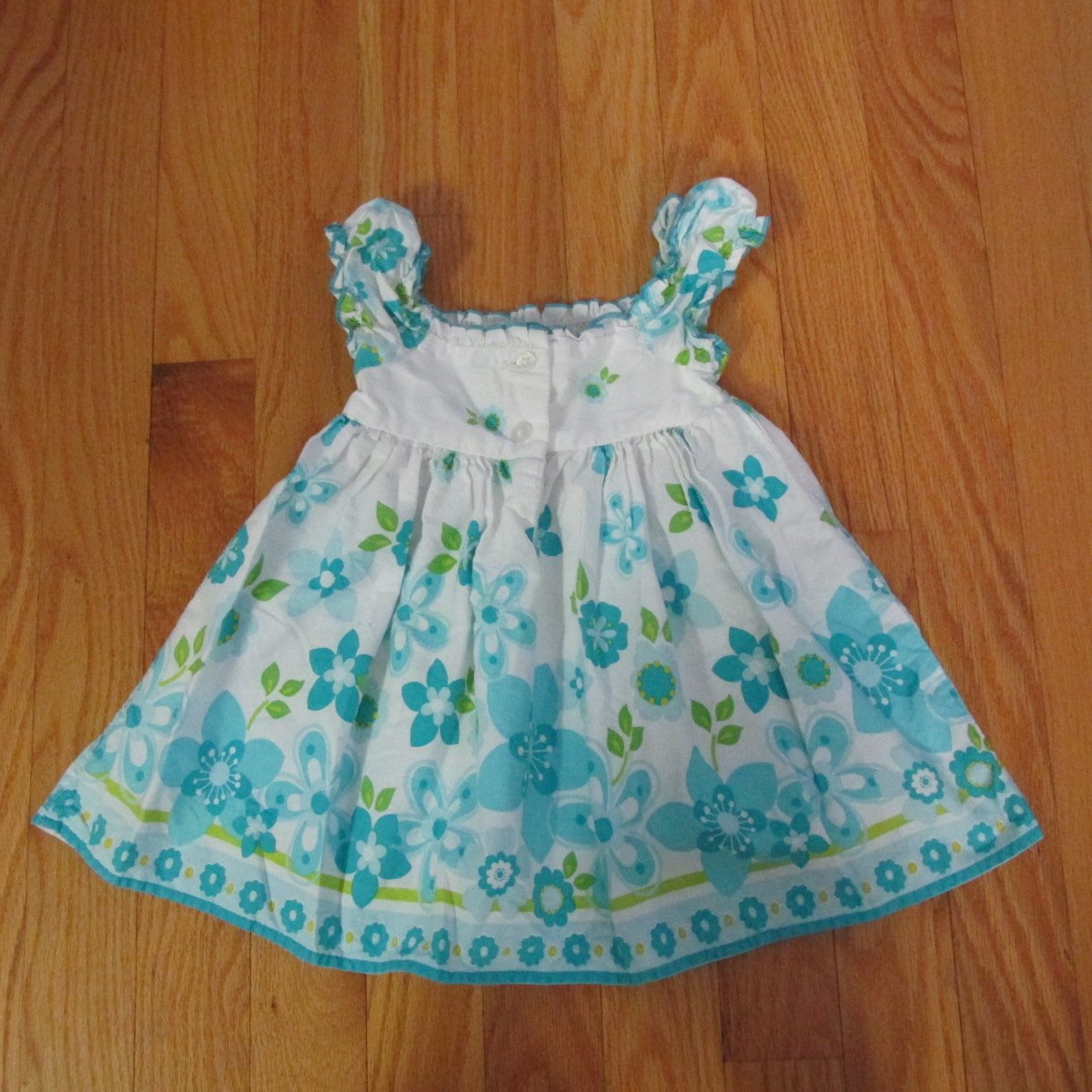 FADED GLORY GIRL'S SIZE 12 mo. SUN DRESS WHITE TURQUOISE AQUA FLORAL ...