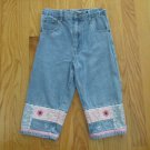 FADED GLORY GIRL'S SIZE 6 CAPRI JEANS MED BLUE STONE WASHED DENIM HIGH WAIST CALICO APPLIQUES