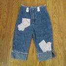 DISNEY KIDS GIRL'S SIZE 6 6X CAPRI JEANS MED BLUE STONE WASHED DENIM HIGH WAIST CALICO PATCHES