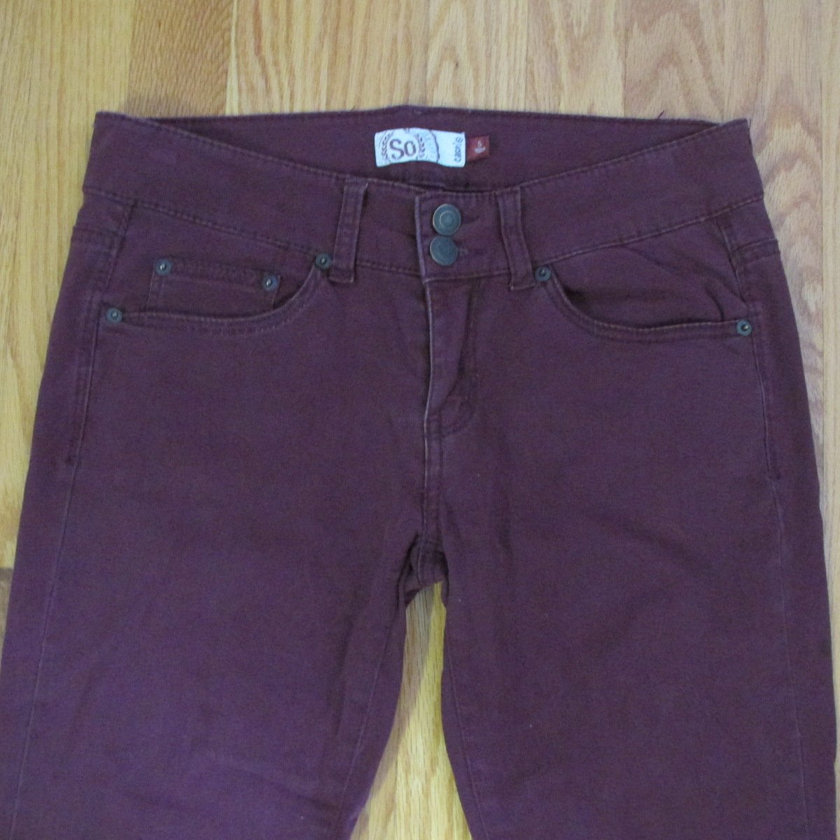 SO WOMEN'S JUNIOR'S SIZE 5 JEANS CRANBERRY STRETCH MID RISE SKINNY LEG