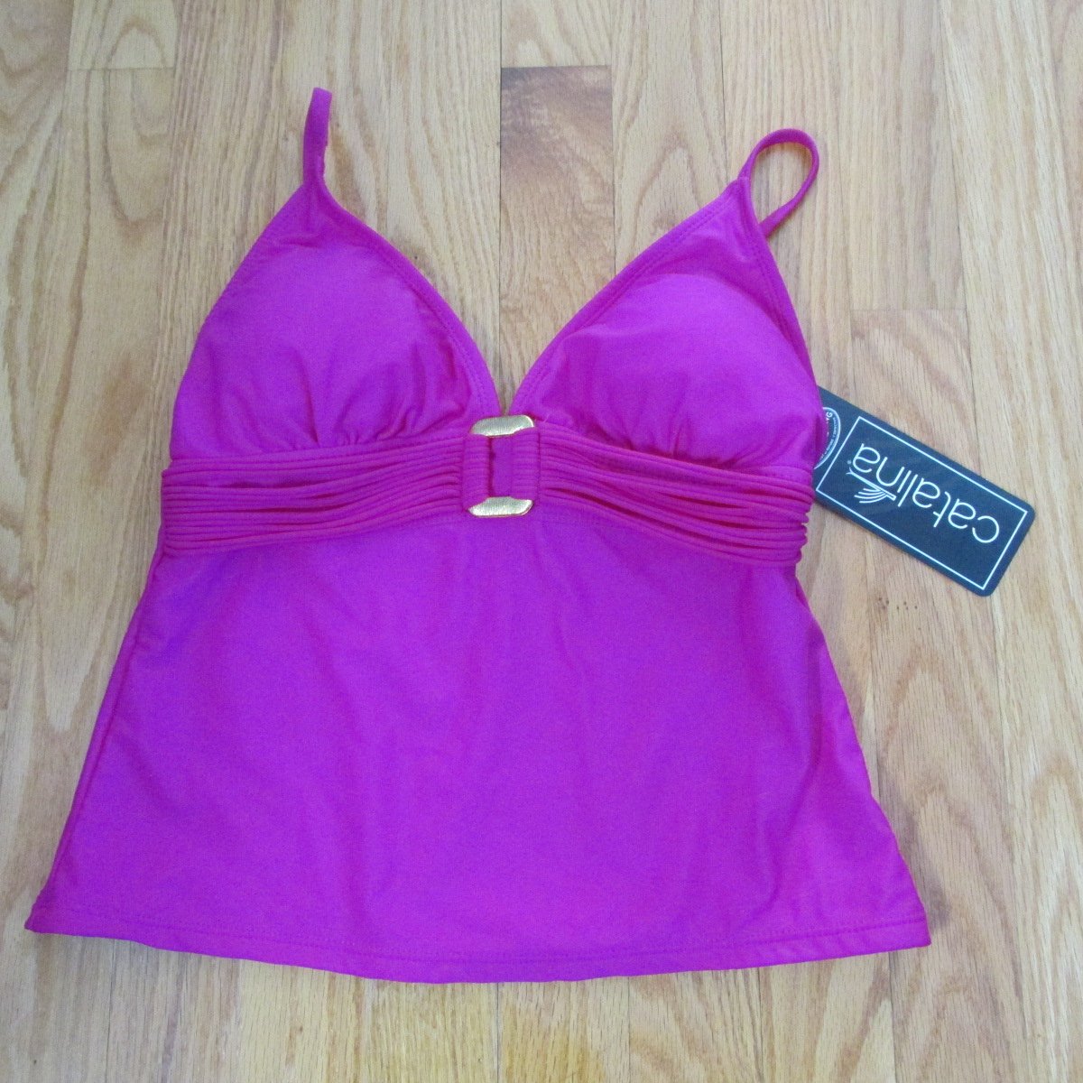 CATALINA WOMEN'S SIZE S (4 / 6) SWIM TOP FUCHSIA PINK TANKINI BRA SPAGHETTI STRAPS NWT