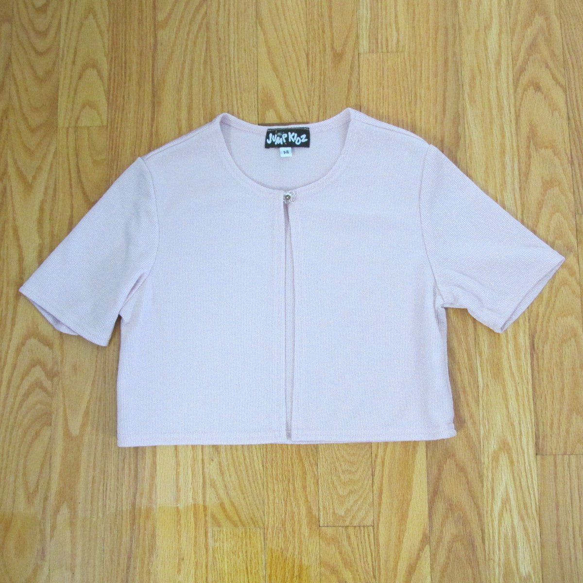 JUMP KIDZ GIRL'S SIZE 14 SHRUG PINK SHORT SLEEVE KNIT JACKET USA MADE