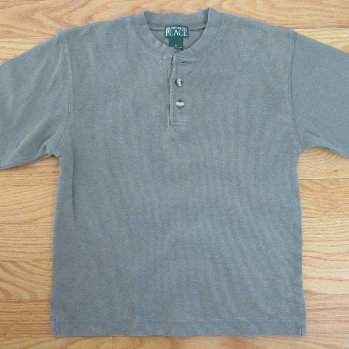 PLACE BOY'S SIZE 5 TOP OLIVE GREEN LONG SLEEVE THERMAL SHIRT WAFFLE WEAVE