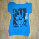 NO BOUNDARIES WOMEN'S JUNIOR'S SIZE S (3 / 5) T-SHIRT TEAL LOVE GRAPHIC SS BOAT NECK TEE TOP NWT