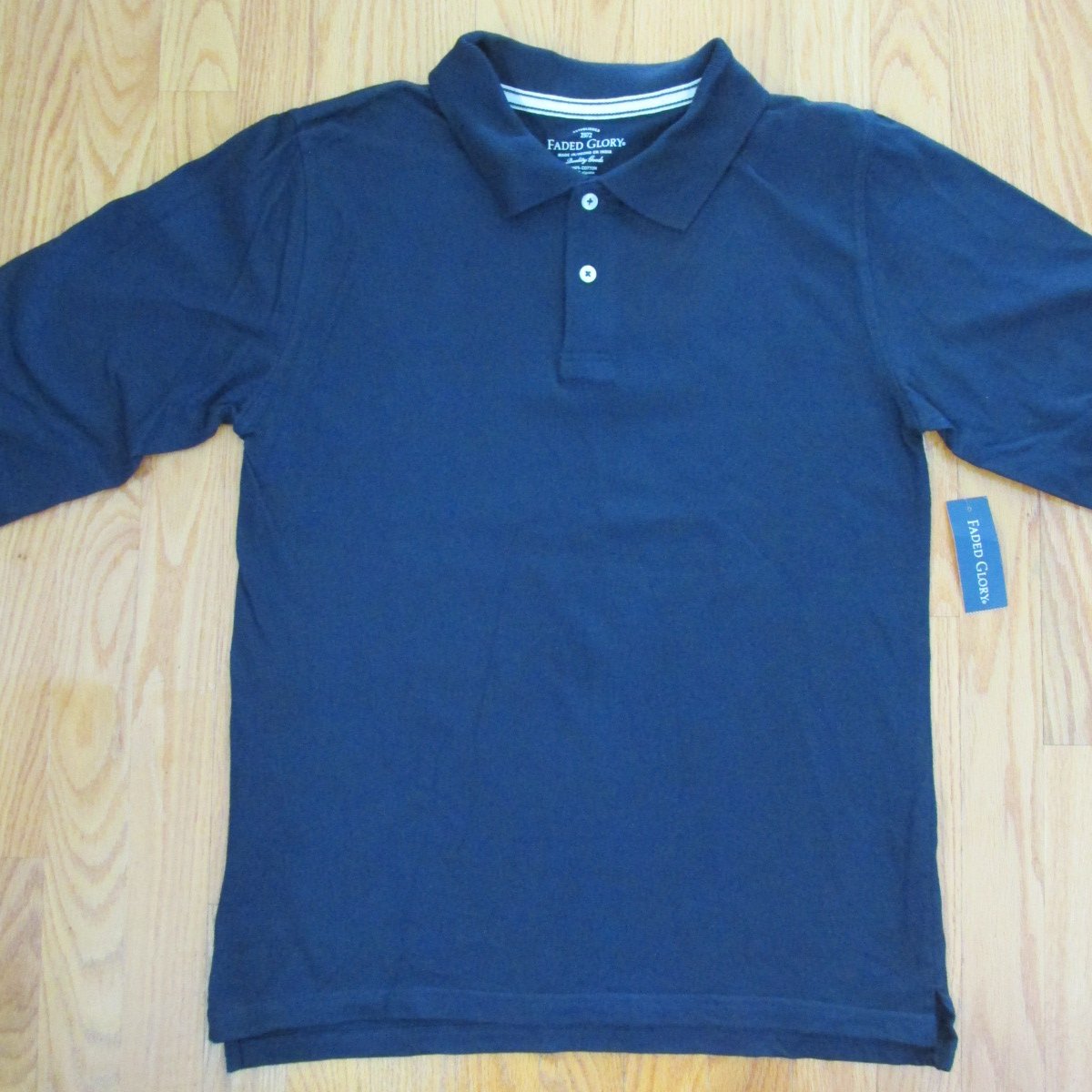 FADED GLORY BOY'S SIZE XXL 2XG 20 POLO SHIRT NAVY BLUE LONG SLEEVE TOP NWT
