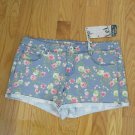 LEI WOMEN'S JUNIOR'S SIZE 11 JEANS SHORTS PINK FLORAL STRETCH BLUE DENIM BOOTY NWT