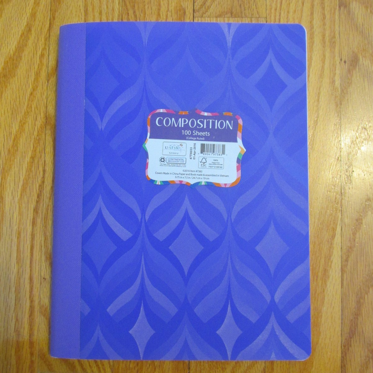 U STYLE COMPOSITION NOTE BOOK COLLEGE RULED 100 SHEETS GROOVY PURPLE VINYL COVER NEW