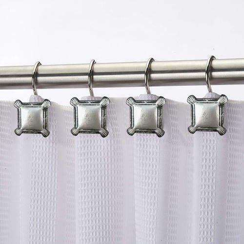 HOUSEHOLD TRENDS SHOWER CURTAIN HOOKS SILVER GRAY COLOR SQUARE METAL NIP