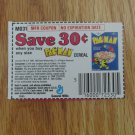 VINTAGE PAC MAN CEREAL COUPON GENERAL MILLS GM HORIZONTAL CUT OUT 2" X 3" 30c FACE VALUE
