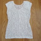STAY PUT WOMEN'S JUNIOR'S SIZE S M TOP WHITE STRETCH LACE CAP SLEEVES SHIRT