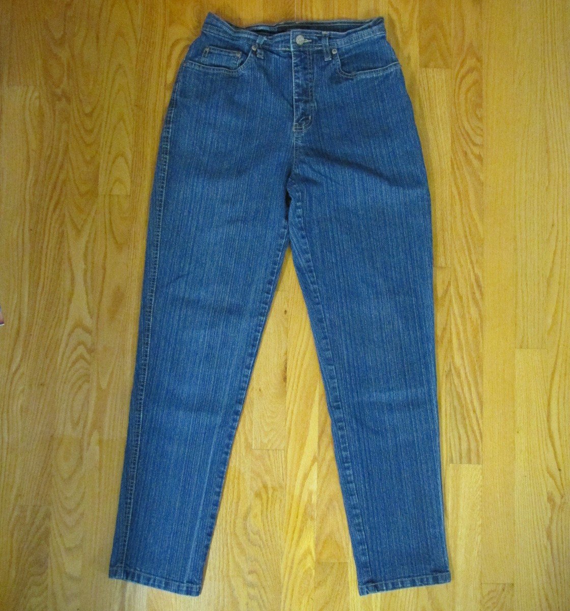 BILL BLASS WOMEN S SZ 4 JEANS DK BLUE SLUB STRETCH DENIM TAPERED LEGS   5f87085cc2926 195830b 