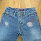 UNION BAY GIRL'S SIZE 10 JEANS MED BLUE SLUB DENIM FLARE LEG PATCHES & EMBROIDERY