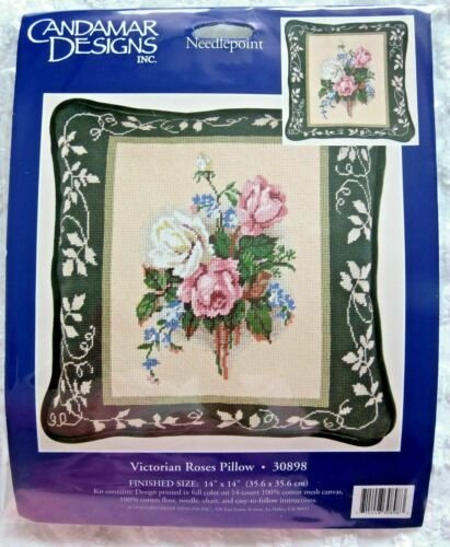 CANDAMAR NEEDLEPOINT VICTORIAN ROSES PILLOW KIT 30898 CRAFT NEW