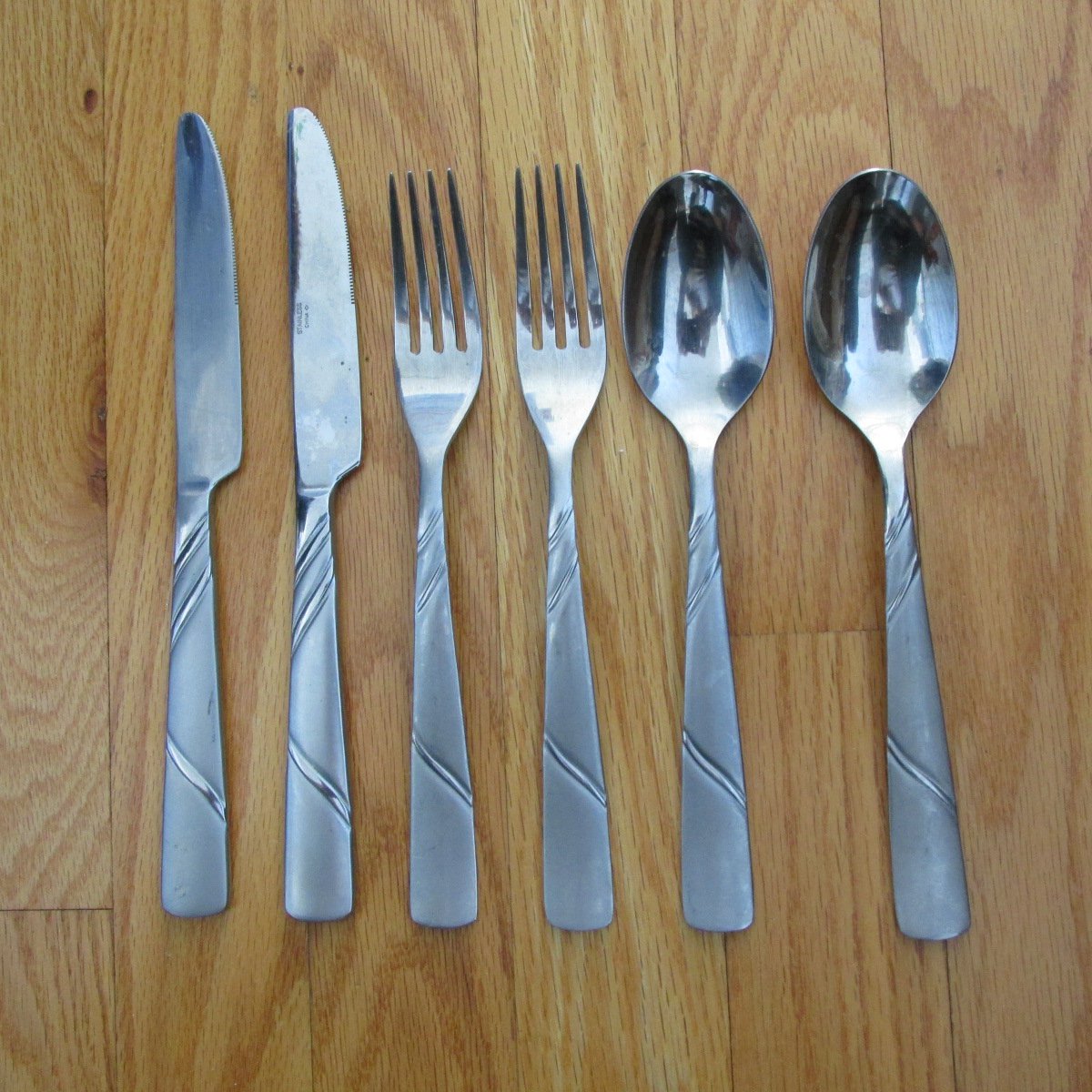 STAINLESS CHINA FLATWARE SET OF 6 UNKNOWN SATIN PATTERN REPLACEMENT