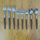 PYRAMID STAINLESS JAPAN FLATWARE FAUX? SYNTHETIC WOOD HANDLE SET of 9 MODERN SILVERWARE REPLACEMENT
