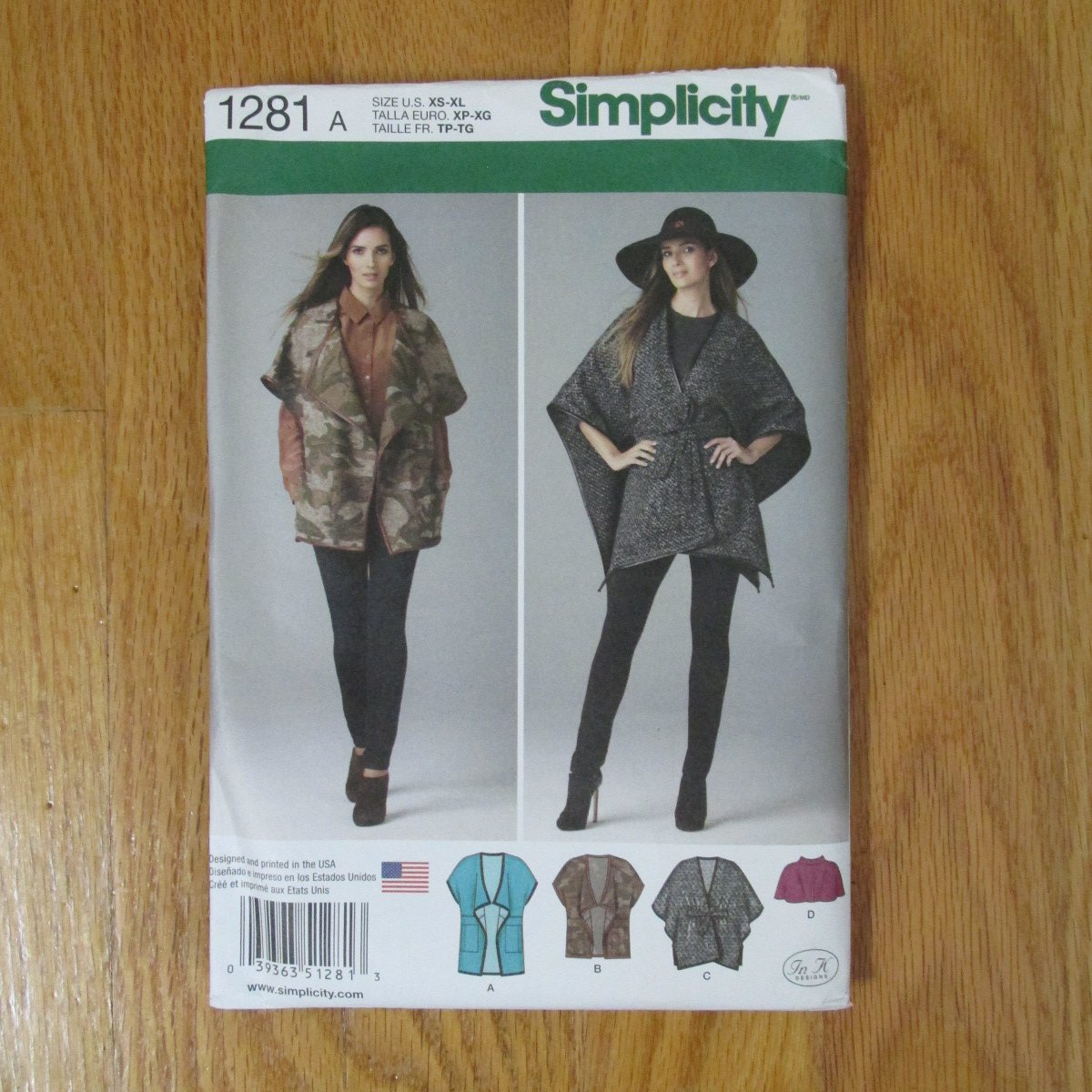 SIMPLICITY # 1281 WOMEN'S SIZE XS S M L XL JACKET CAPE CAPELET SEWING PATTERN NEW