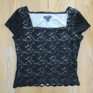 DRESSBARN WOMEN'S SIZE L TOP BLACK LACE OVER NUDE KNIT CHRISTMAS HOLIDAY PARTY
