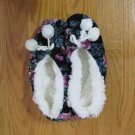 FAUX SHERPA LINED COZIES WOMEN'S JUNIOR'S SIZE L XL SLIPPERS BLACK FLORAL NEW