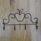 APPLE COUNTRY DECORATIONS KITCHEN WALL HANGING BLACK METAL 4 HOOKS KEYS CUPS