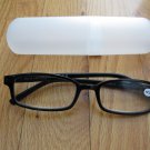 2.5 X MAGNIFING READING GLASSES W/ CASE BLACK SQUARE FRAME READERS NEW