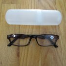 2.5 X MAGNIFING READING GLASSES W/ CASE BROWN SQUARE FRAME READERS NEW
